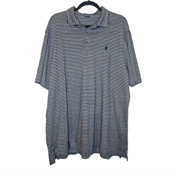 POLO RALPH LAUREN Men’s Gray Striped Classic Fit Polo Shirt - Size XL - Picture 1 of 8